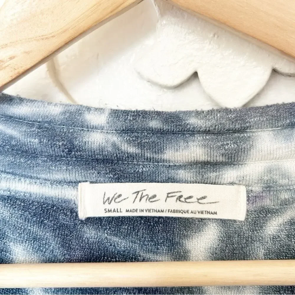 Free People We The Free Best Catch Tie Dye Blue Combo Drawstring Tunic Top Sz XS